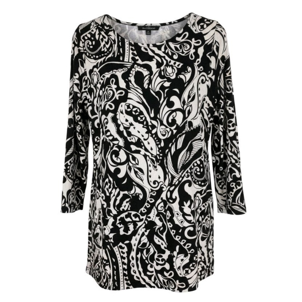 Chico's Black & White Swirl Print Tunic Soft Size 1 - Picture 1 of 8